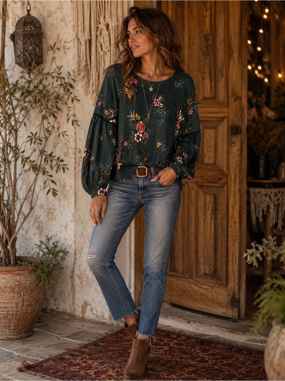 🔥 Urban Romantics Pullover Balloon Sleeve Floral Top